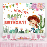 Rosa Blumen Und Kaktus Hallo Geburtstag Hintergrund Für Cowgirl